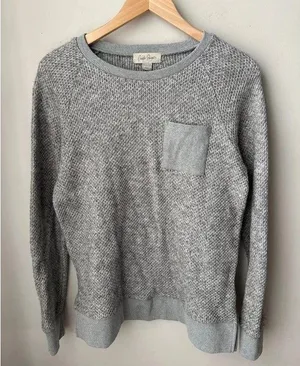 Charlie Paige Gray Waffle Knit Pocket Sweater Medium thumbnail 1