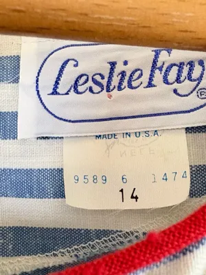 Vintage 80s Leslie Fay Blue White Striped Nautical Retro Belted Midi Dress thumbnail 7
