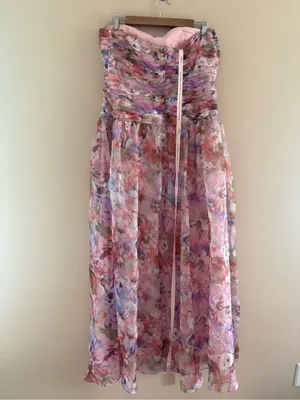 Lulus Kasandra Pink Multi Floral Organza Drop Waist Maxi Dress Size XL Strapless thumbnail 5