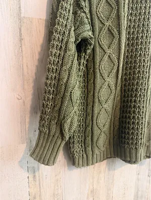 Vintage 90s Littlewood Green Cable Knit Sweater Women’s M Olive Fisherman thumbnail 4