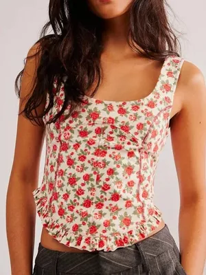 Free People Melanie Tank Top Rose Floral Medium thumbnail 1