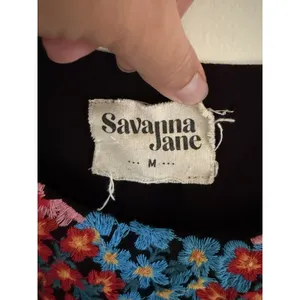Savanna Jane Dress Womens Size M Black Embroidered Flowy Lined Boho Festival thumbnail 7