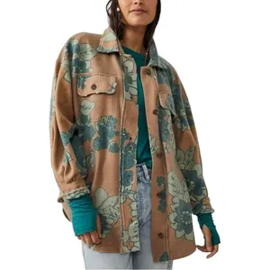 Free People Ruby Printed Jacket Shacket Oversized Blue Floral Distressed XS RARE thumbnail 4