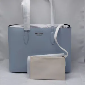 Kate Spade Womens Tote Bag Pale Blue Leather Shoulder Handbag Large Quiet Luxury thumbnail 5
