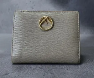 Fendi Gray Leather Card Holder Wallet with Gold Logo thumbnail 1