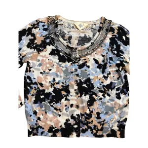 Anthropologie HWR‎ Monogram Beaded Collar Crop Cardigan Sweater Abstract Pattern thumbnail 12