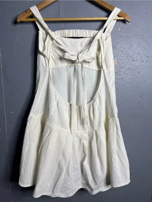 Free People Azasia Minidress in Ivory. Size Large Cotton, dropped waist thumbnail 5