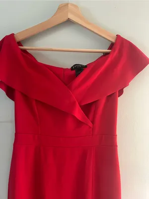 Enfocus Studio Red Shoulders off Ruffle Sheath Dress thumbnail 2