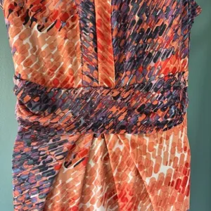 Simply Vera Wang Womens L Sleeveless V Neck Fit Flare Dress Orange Abstract thumbnail 4