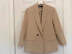ZARA Beige Double Breasted Blazer XS Tailored Quiet Luxury Minimalist Chic City thumbnail 3