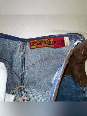 Lawman Western Jeans Sz 7 Lace Up Fly Pleather Inserts Bare Back High Rise Vtg thumbnail 3