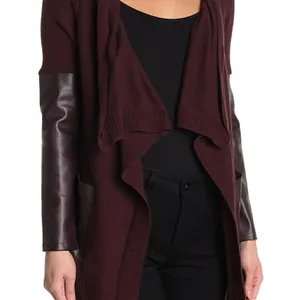 BLANKNYC Denim Faux Leather Trim High/Low‎ Cardigan thumbnail 4