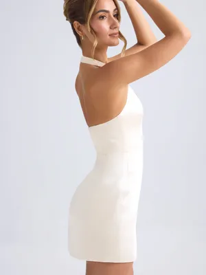 Oh Polly Harmonia Halterneck Structured Tulip Mini Dress in Ivory thumbnail 2
