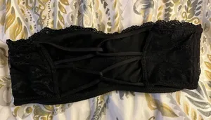 MD Lacey black strapless criss cross tube top bandeau thumbnail 2