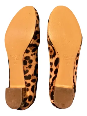 J.Crew Genuine Calf Hair Leopard Print Metallic Gold Heel Flats Size 8.5 (Made in Italy) thumbnail 3