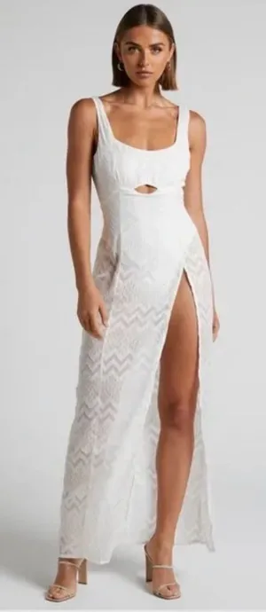 Showpo Cut‎ Out Slit Maxi Dress in White Size 4 thumbnail 1