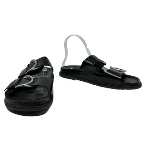 Zara Slide Sandals Buckles‎ Double Strap Faux Leather Black Size 41 US 10 thumbnail 4
