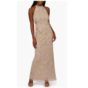 Adrianna Papell Sequin Floral High Neck Column Gown, Size‎ 8, Marble/Mauve, NWT thumbnail 15
