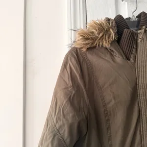Abercrombie Military Green Brown Sherpa Fur Lined Hood Winter Parka Y2K Large thumbnail 2