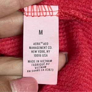 Aerie Henley thermal women’s M red waffle knit distressed neckline long sleeve thumbnail 3
