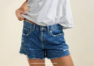 Aerie Daydream Denim Shortie frayed hem elastic back light distressing size L thumbnail 7