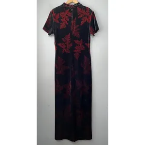 Vtg Teddi Evening Size 12 Black Red Velvet Maxi Dress Asian Oriental Whimsigoth thumbnail 6