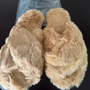 Plush Faux-Fur Slippers — Tan thumbnail 1