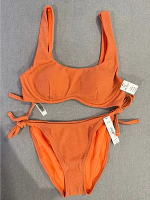 PINK Victoria’s Secret Textured Glitter Bikini Set Orange Coral Medium NWT thumbnail 1
