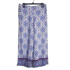 Loft Fluid Wide Leg Crop Pants in Medallion Linen Blend‎ ladies size medium thumbnail 3