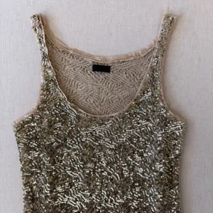 Wren 100% Silk Sequin‎ Embroidered Tank Top Champagne XS Made USA thumbnail 9