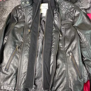 Faux Leather Double Zip Biker Jacket Black thumbnail 9