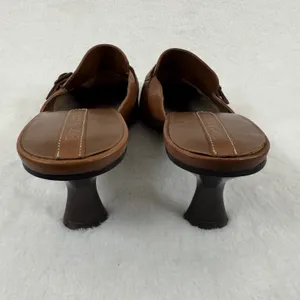 Enzo Angiolini Brown Leather Mules Heels Buckle Detail Square Toe Size‎ 8.5M thumbnail 7