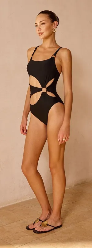 Commense NWT Black Ring Detail Cutout One Piece Swimsuit Size S Sold Out thumbnail 1