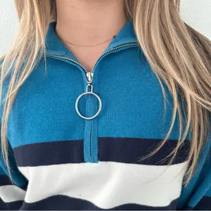 Urban Outfitters Blue Navy White Striped Quarter Zip thumbnail 4