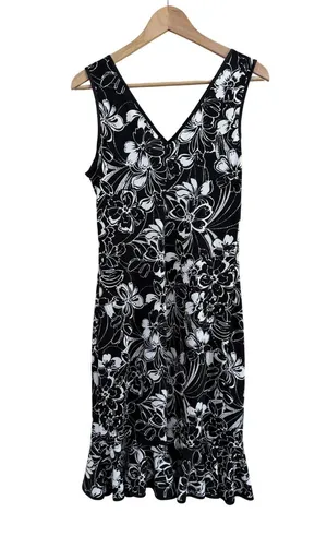 City Triangles Black White Floral Ruffle Hem‎ V-Neck Midi Dress Y2K Womens Large thumbnail 2