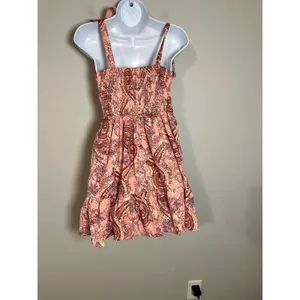 BOG Collective Paisley Print Tiered‎ Mini Dress Tie Shoulder Pink XS thumbnail 4
