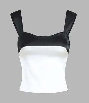 Commense Minimalist Casual Semi Sheer Two Tone Satin Tied Zippered Top NWT S thumbnail 1