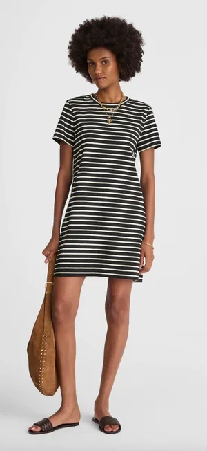 Madewell Mini Tee Dress Dark Navy Crewneck Striped Cotton Relaxed Large NWT thumbnail 1