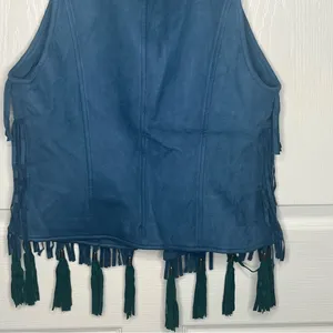 V Christina Faux Suede Fringe Blue Vest Size S Festival Ready Boho thumbnail 11