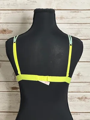 PINK Victoria's Secret mint green/neon yellow lace triangle bralette Size Medium thumbnail 5