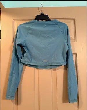 Gymshark Cropped Long Sleeve Top Blue thumbnail 2
