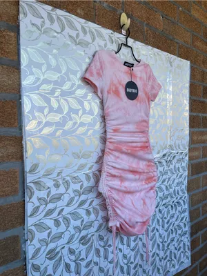 Babyboo Pink Tie Dye Carina Ruched Mini Dress Cotton Blend XS NWT thumbnail 6