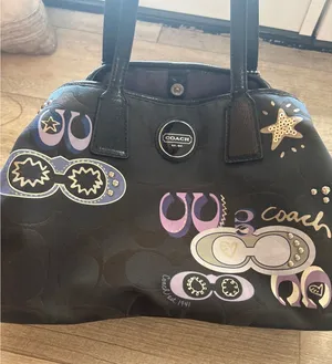 Vintage Coach Poppy Signature Applique Kisslock Tote Black Graffiti Handbag thumbnail 1