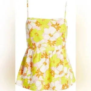 Sanctuary Linen Blend Floral Cami Top Large Multicolor Square Neck Cut Out NWT thumbnail 6