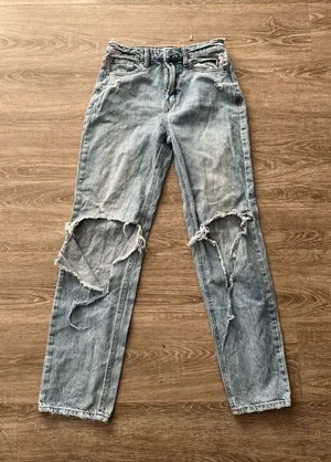 And Now This Distressed Mom Straight Leg Jeans Womens 24 Light Acid Wash Ripped thumbnail 1