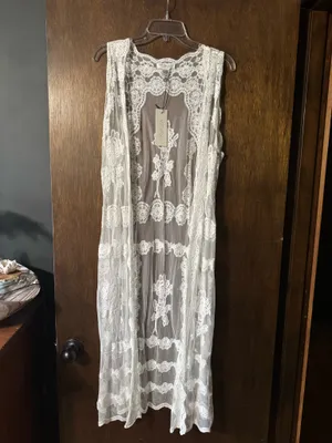Rachel Zoe Lace Duster Boho Embroidered Ivory Kimono Sheer thumbnail 1