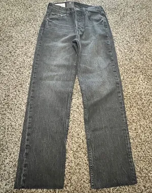 Gap Cheeky Straight High Rise Jeans Washed Black Raw‎ Hem Size 26 2R Button Fly thumbnail 1