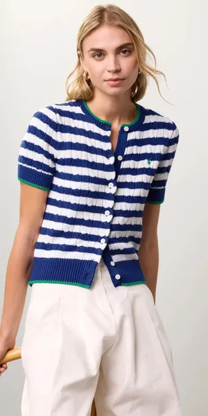 Polo Ralph Lauren Striped Cable-Knit Short-Sleeve Cardigan thumbnail 1