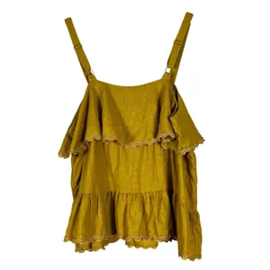White Birch Tiered Ruffle Solid Camisole Top Mustard Boho Lace Trim Size 1XL thumbnail 6