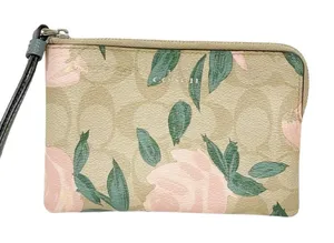 Coach Canvas Wristlet Wallet With Floral Print‎ And Signature Logo thumbnail 1
